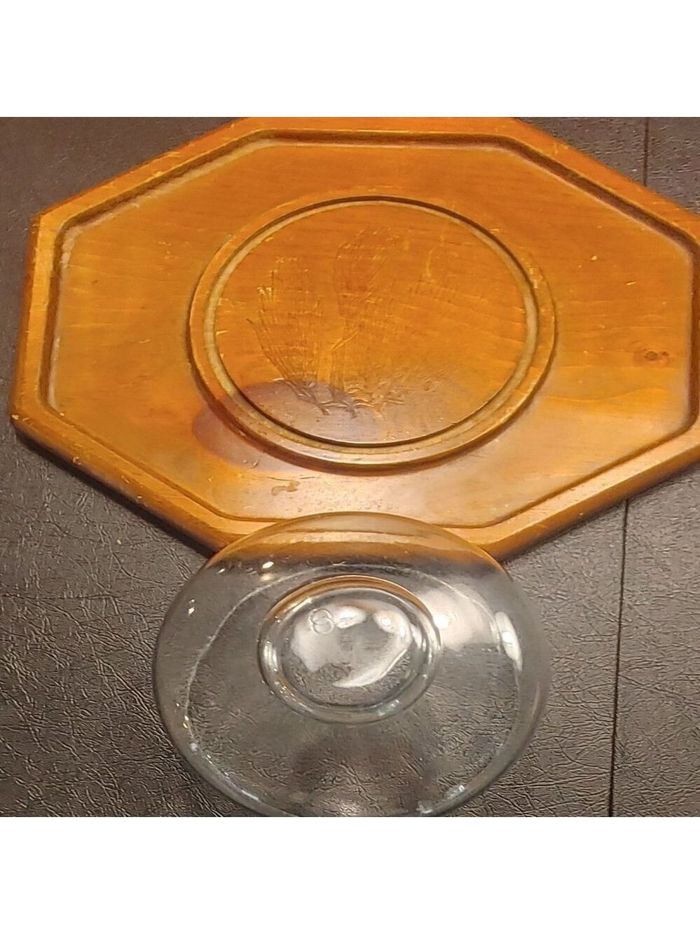Vintage Teakwood Charcuterie Cheese Board with Glass Cloche - Picture 3 of 7